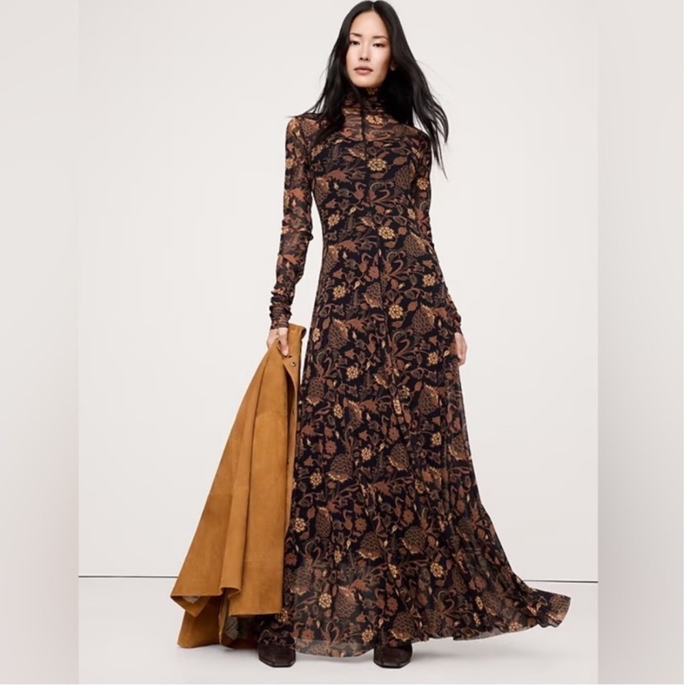 Banana Republic mesh long sleeve maxi dress small petite